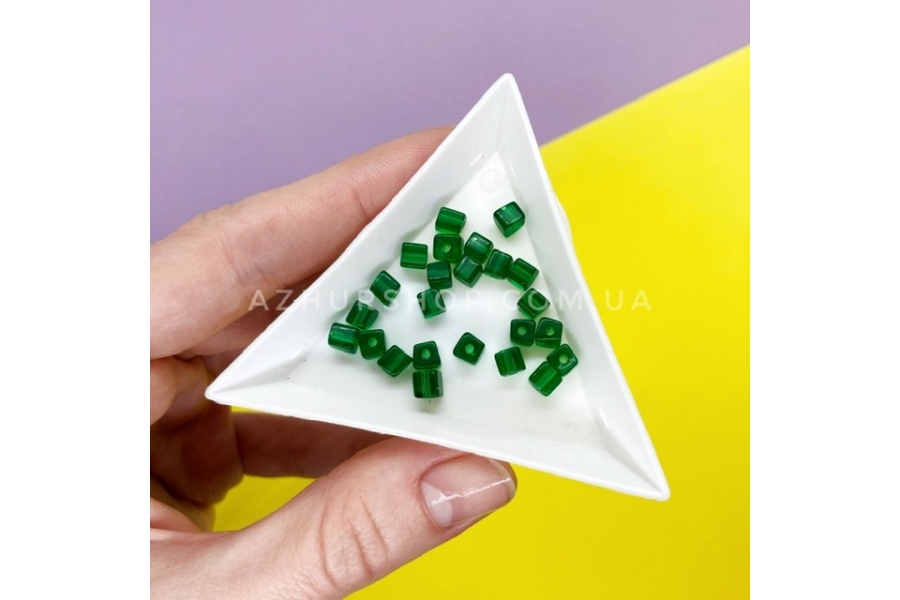Квадратні скляні намистини, зелені, 4х4 мм, Crystal Art