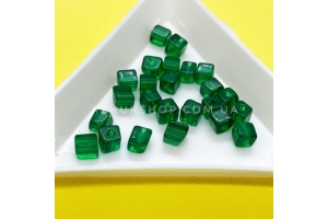 Квадратні скляні намистини, зелені, 4х4 мм, Crystal Art