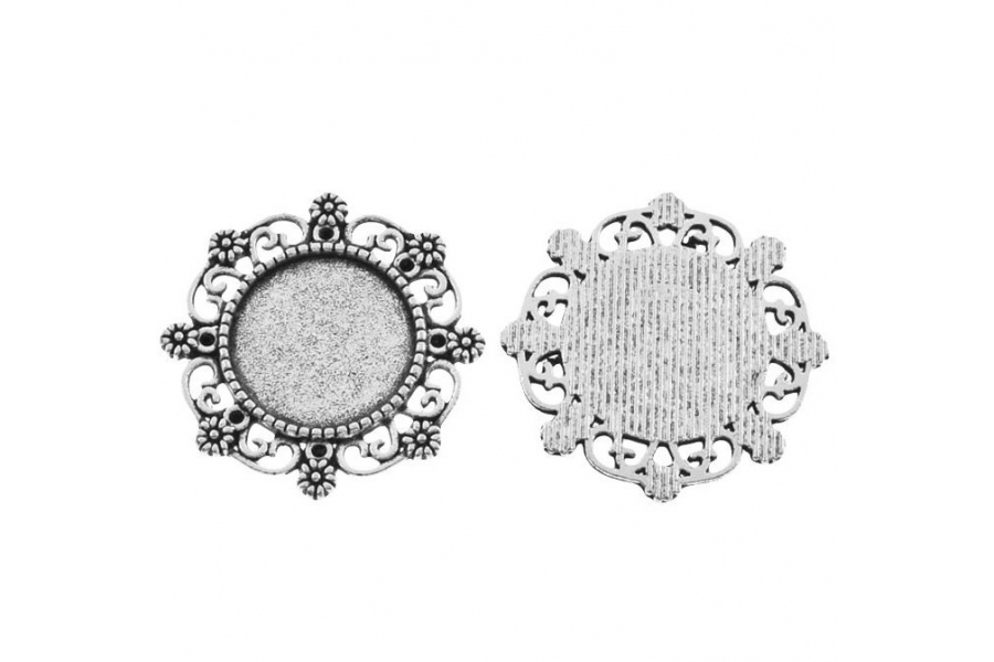 Основа для кулону (сеттінг), кругла, колір античне срібло, 25 мм