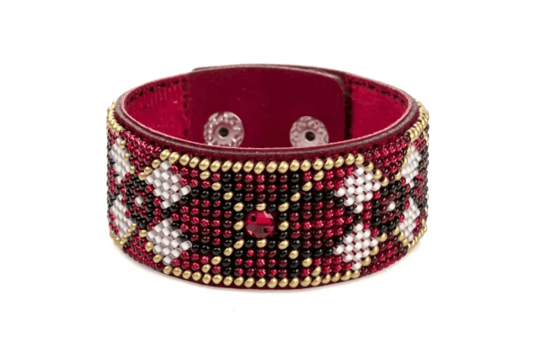 Набір для вишивання бісером браслета на штучній шкірі (FLBB-151) Червоний