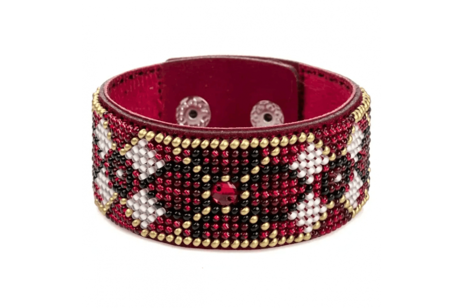 Набір для вишивання бісером браслета на штучній шкірі (FLBB-151) Червоний