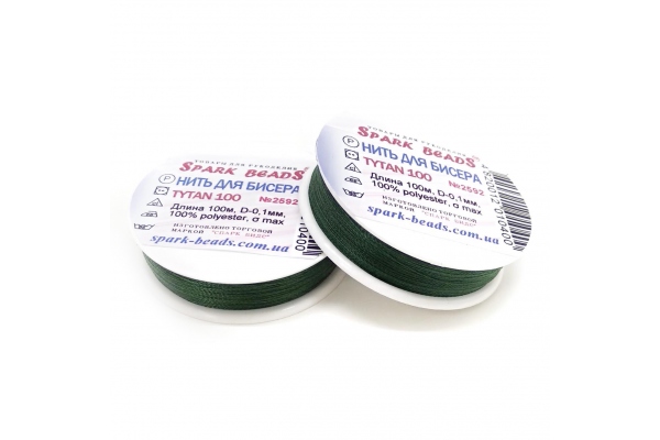 Нитки бісерні Ariadna Tytan 100, 100 метрів, темно-зелений, Spark beads 2592