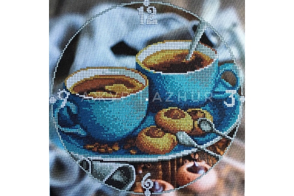 Схема-заготовка для вишивки бісером годинника "Дві чашки кави" CR-007