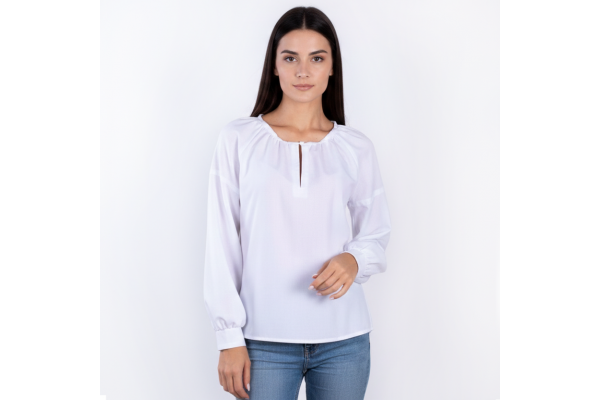 Сорочка жіноча під вишивку зі вставками канви (з манжетами), біла, довгий рукав, розмір EUR 42/ L /UKR 50