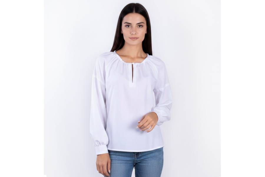 Сорочка жіноча під вишивку зі вставками канви (з манжетами), біла, довгий рукав, розмір EUR 42/ L /UKR 50