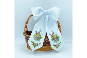Заготовка для вишивки бісером великоднього банта на кошик "Квіти" БК_097 (з намистинами)